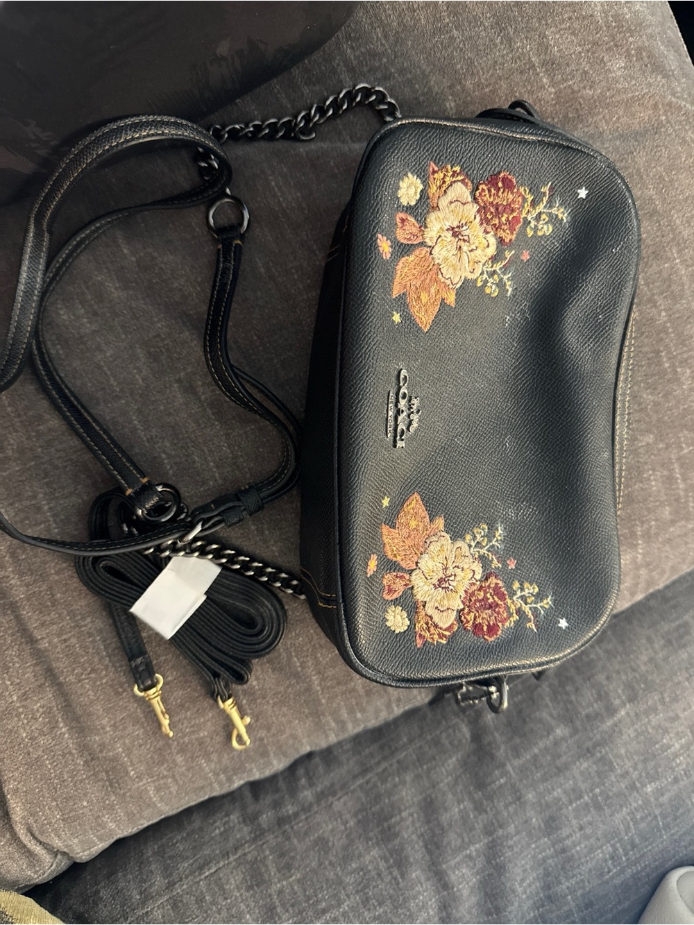 Coach Black Floral Embroidered Crossbody Camera Bag